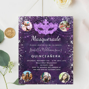 Prospectus 11,4 Cm X 14,2 Cm Invitation de budget de Quinceañera violet masquer
