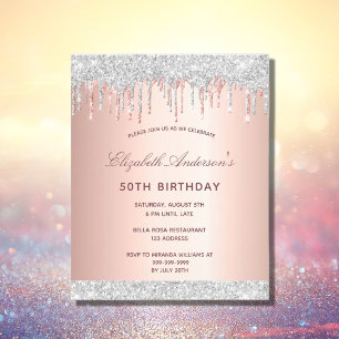Prospectus 11,4 Cm X 14,2 Cm Invitation de budget rose doré argent pour anniver