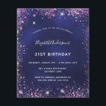 Prospectus 11,4 Cm X 14,2 Cm Invitation de fête d'anniversaire bleu marine rose<br><div class="desc">N'oubliez pas que cette invitation est sur papier flyer et très mince. Les enveloppes ne sont pas incluses. Pour des invitations plus épaisses (même design), veuillez visiter notre magasin. Une invitation moderne, élégante et glamour pour un 21e anniversaire (ou tout âge). Un fond bleu marine, décoré de fausse poussière scintillante...</div>