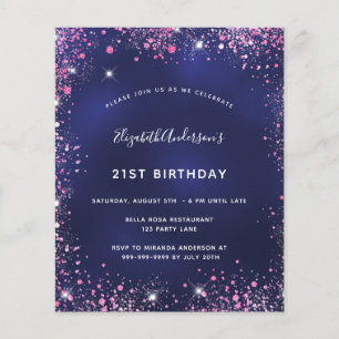 Prospectus 11,4 Cm X 14,2 Cm Invitation de fête d'anniversaire bleu marine rose