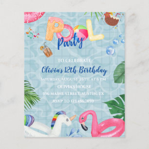 Prospectus 11,4 Cm X 14,2 Cm Invitation de la partie de pool