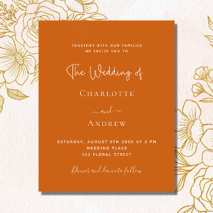 Prospectus 11,4 Cm X 14,2 Cm Invitation de mariage à budget script orange brûlé
