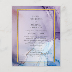 Prospectus 11,4 Cm X 14,2 Cm Invitation de mariage à l'encre bleu marine violet