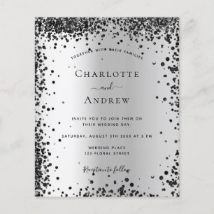 Prospectus 11,4 Cm X 14,2 Cm Invitation de mariage budget en métal noir argenté