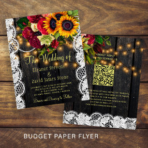 Prospectus 11,4 Cm X 14,2 Cm Invitation de mariage en bois à motif floral rusti