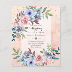 Prospectus 11,4 Cm X 14,2 Cm Invitation de mariage Fleurs roses et bleues À PET