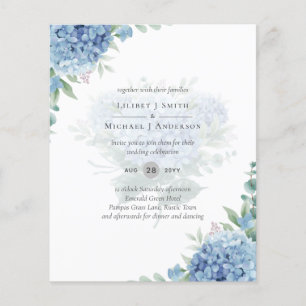 Prospectus 11,4 Cm X 14,2 Cm Invitation de mariage florale avec hortensia bleu 