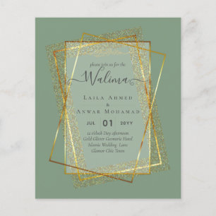 Prospectus 11,4 Cm X 14,2 Cm Invitation de mariage musulmane Walima à cadre dor
