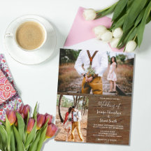 Invitation de mariage photo en bois rustique sur b