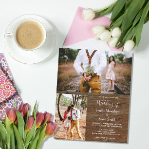 Prospectus 11,4 Cm X 14,2 Cm Invitation de mariage photo en bois rustique sur b