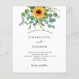 Prospectus 11,4 Cm X 14,2 Cm Invitation de mariage tournesols eucalyptus bleu m