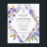 Prospectus 11,4 Cm X 14,2 Cm Invitation de Quinceanera Florale d'or violet budg<br><div class="desc">De jolies fleurs violettes et dorées créent une couronne de diamant moderne pour entourer vos détails de quinceanera.</div>