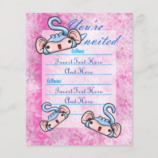 Prospectus 11,4 Cm X 14,2 Cm Invitation de singes souriants bleus personnalisab