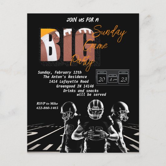 Prospectus 11,4 Cm X 14,2 Cm Invitation du Football Party (Devant)