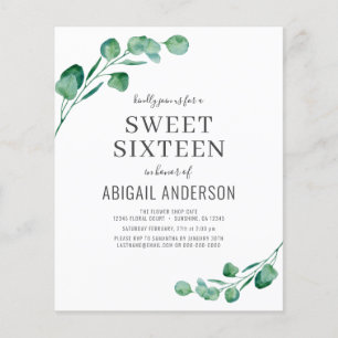 Prospectus 11,4 Cm X 14,2 Cm Invitation du Sweet sixteen Eucalyptus Budget