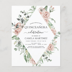 Prospectus 11,4 Cm X 14,2 Cm Invitation Florale Budget Dusty Pink pour Quinceañ