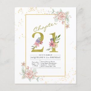 Prospectus 11,4 Cm X 14,2 Cm Invitation Florale de Budget pour les 21 ans avec 
