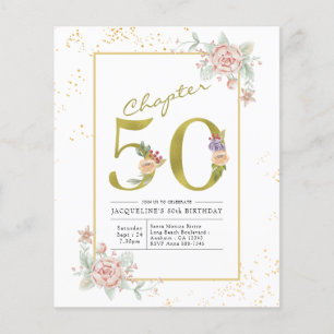 Prospectus 11,4 Cm X 14,2 Cm Invitation florale de script d'or pour 50e anniver