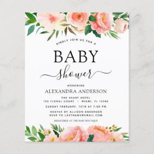 Prospectus 11,4 Cm X 14,2 Cm Invitation florale pour Baby Shower Budget Coral P