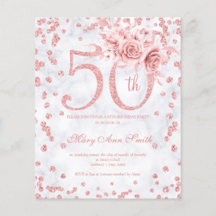 Prospectus 11,4 Cm X 14,2 Cm Invitation Marbre Fleur Rose Gold pour 50e Anniver