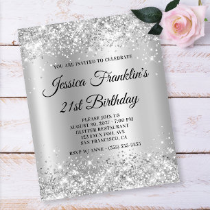 Prospectus 11,4 Cm X 14,2 Cm Invitation Ombre Pailletée Argentée pour 21e Anniv