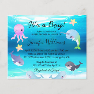 Prospectus 11,4 Cm X 14,2 Cm Invitation pour une Baby Shower : Garçon Océan aux