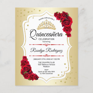 Prospectus 11,4 Cm X 14,2 Cm Invitation Quinceañera Budget - Or Blanc Rouge
