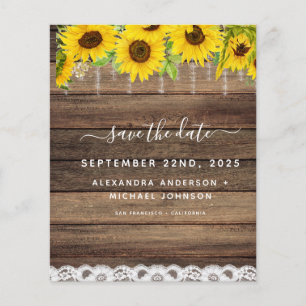 Prospectus 11,4 Cm X 14,2 Cm Invitation Rustique de Fiançailles au Tournesol Éc
