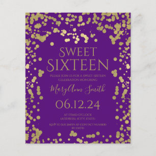 Prospectus 11,4 Cm X 14,2 Cm Invitation Sweet 16 avec Confettis en Feuille d'Or