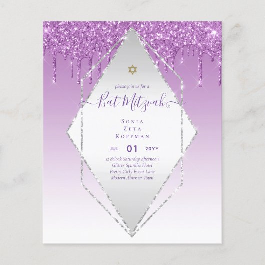 Prospectus 11,4 Cm X 14,2 Cm Invitations BAT MITZVAH brillants Parties scintill (Devant)