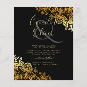 Prospectus 11,4 Cm X 14,2 Cm Invitations Black Gold Lace Wedding