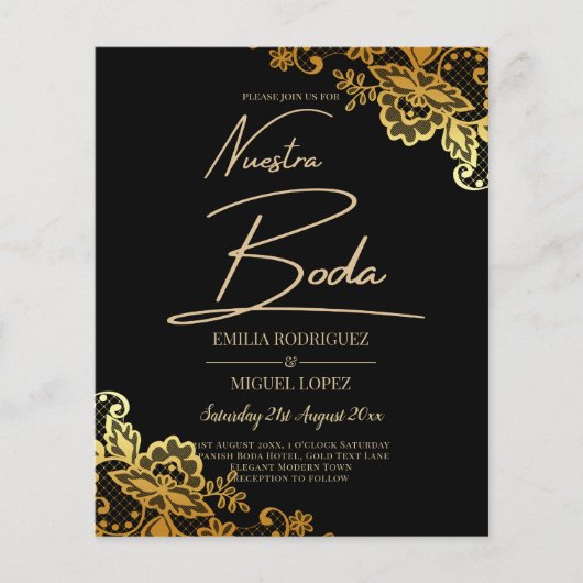 Prospectus 11,4 Cm X 14,2 Cm Invitations de Mariage Black Gold Lace (Devant)