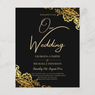 Prospectus 11,4 Cm X 14,2 Cm Invitations de Mariage Black Gold Lace