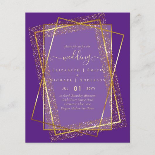 Prospectus 11,4 Cm X 14,2 Cm INVITATIONS DE MARIAGE BUDGÉTAIRE Parties scintill (Devant)
