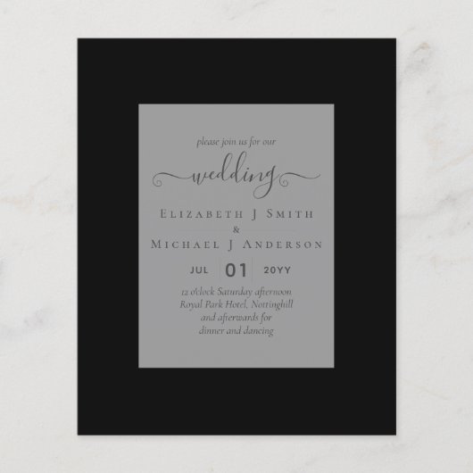 Prospectus 11,4 Cm X 14,2 Cm INVITATIONS DE MARIAGE BUDGÉTAIRE - Script minimal (Devant)