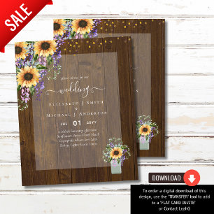 Prospectus 11,4 Cm X 14,2 Cm INVITATIONS DE MARIAGE BUDGÉTAIRE Tournesols rusti
