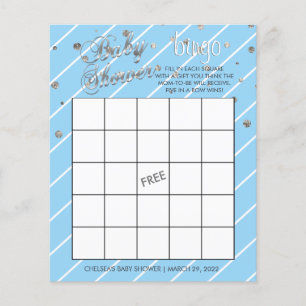 Prospectus 11,4 Cm X 14,2 Cm Joli Baby shower bleu et argent - Bingo