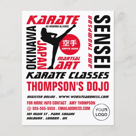 Prospectus 11,4 Cm X 14,2 Cm Karate Design, Karate Class Publicité (Devant)
