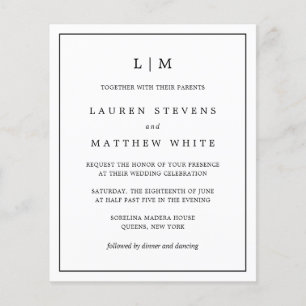 Prospectus 11,4 Cm X 14,2 Cm Lauren Black and White Budget Faire-part de mariag