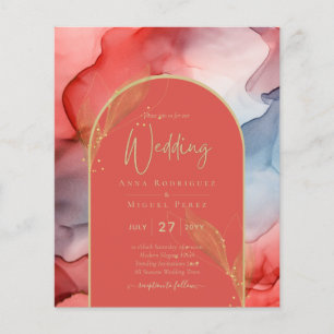 Prospectus 11,4 Cm X 14,2 Cm LeahG Corail Invitation de mariage bleu marine et 