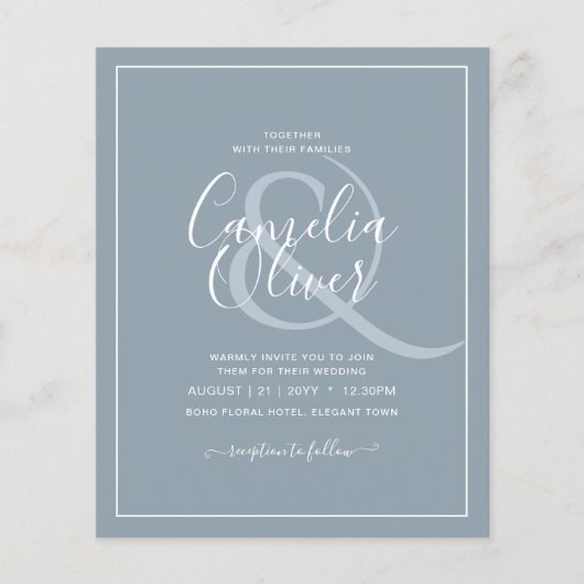 Prospectus 11,4 Cm X 14,2 Cm LeahG Dusty Blue Monochrome Mariage Inviter (Devant)