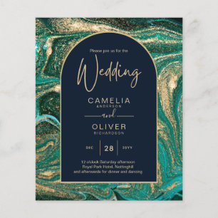 Prospectus 11,4 Cm X 14,2 Cm LeahG Emerald Green Gold Agate Mariage Invitation