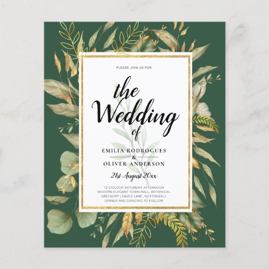 Prospectus 11,4 Cm X 14,2 Cm LeahG Emerald Green Greenery Mariage Invitation (Devant)