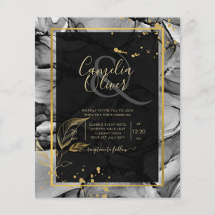 Prospectus 11,4 Cm X 14,2 Cm LeahG® Encre alcoolique Noir Or Mariage INVITATION