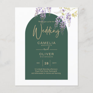 Prospectus 11,4 Cm X 14,2 Cm LeahG Green Purple Gold WISTERIA Wedding INVITE