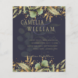 Prospectus 11,4 Cm X 14,2 Cm LeahG Greenery Feuilles Blue Gold Wedding Invitati
