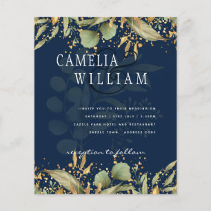Prospectus 11,4 Cm X 14,2 Cm LeahG Greenery Leaves Blue Gold Wedding Invite