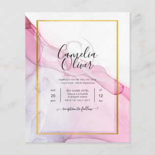 Prospectus 11,4 Cm X 14,2 Cm LeahG INVITATION Mariage Abstrait Encre Rose Viole