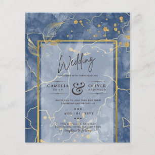 Prospectus 11,4 Cm X 14,2 Cm LeahG Marine Blue Gold INK Mariage Abstrait INVITE