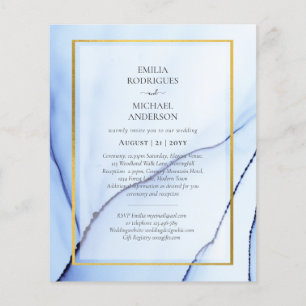 Prospectus 11,4 Cm X 14,2 Cm LeahG Marine Blue Gold INK Mariage Abstrait INVITE